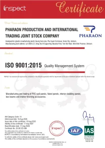 ISO 9001:2015 quality management system certificate issued to Pharaon by INSPECT Certifications