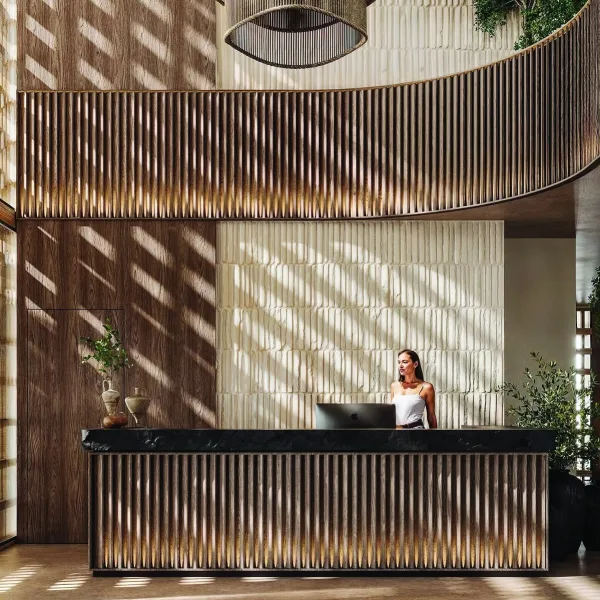 Reception area finished with Pharaon fluted panel screens