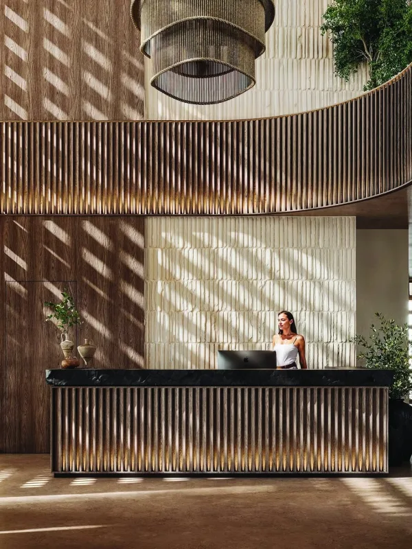 Reception area finished with Pharaon fluted panel screens