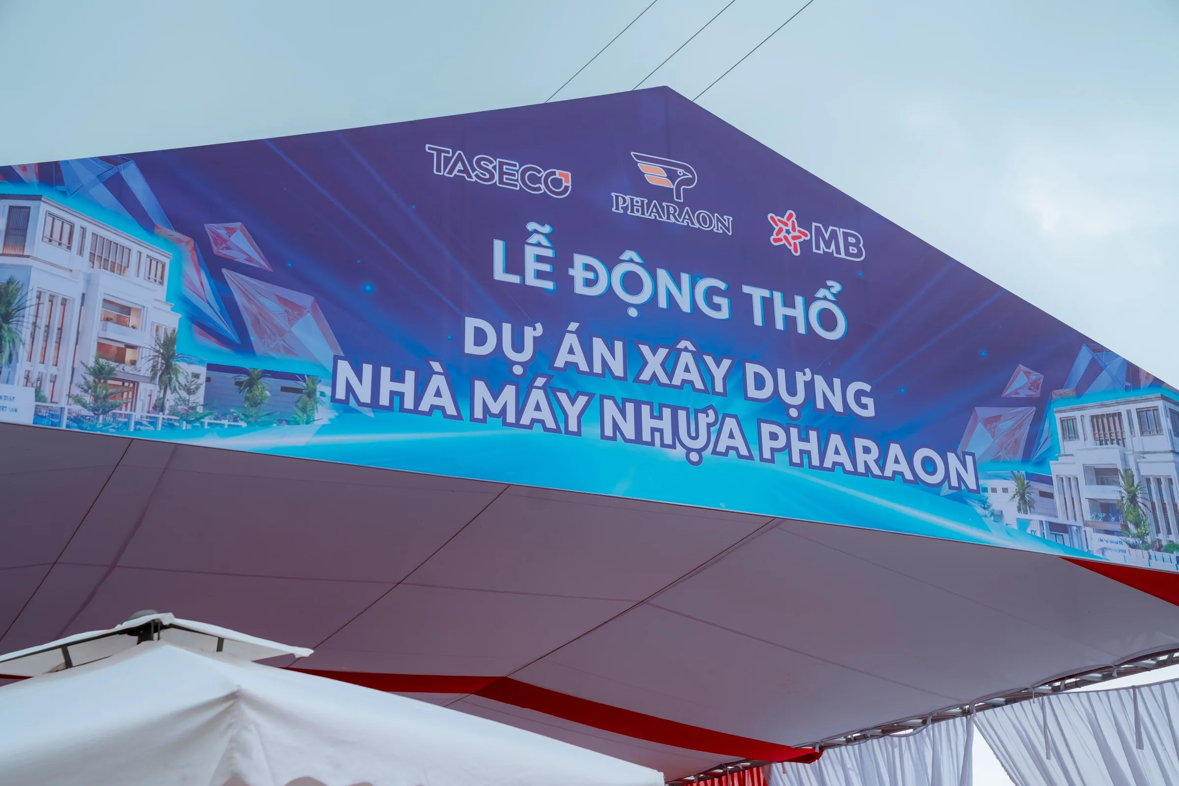 Event banner reading Groundbreaking Ceremony, Pharaon Plastics Factory Construction Project