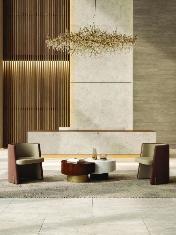 Hospitality lobby finished with Pharaon fluted wall panels