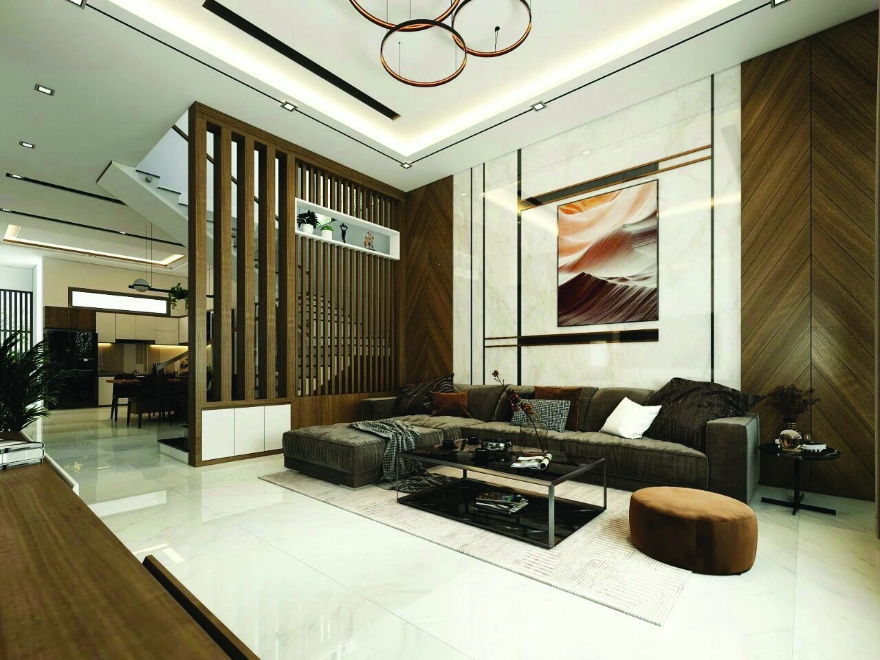 Living room finished with Pharaon interior wall panels
